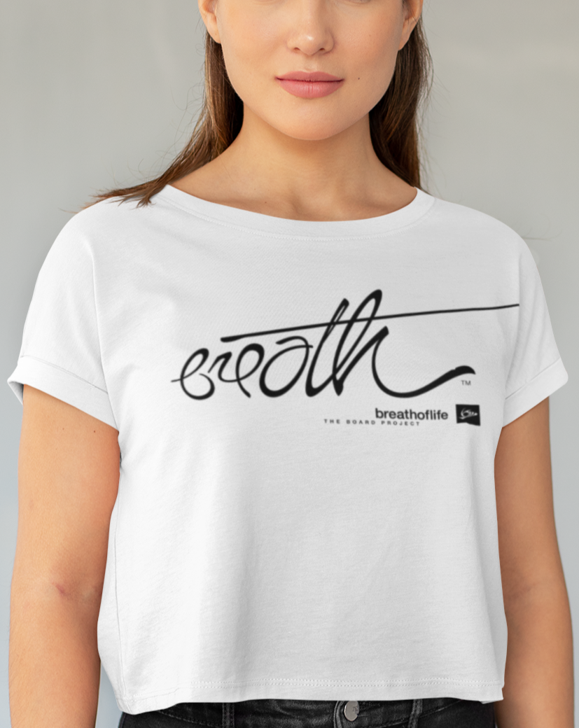 Breathoflife BRTH 1.0 Women crop top  is a modest cropped body tee, side seamed, relaxed drape-y fit and inset sleeves. Fabricated with 65%, Poly 35%, Viscose 32%, single 3.7 oz.