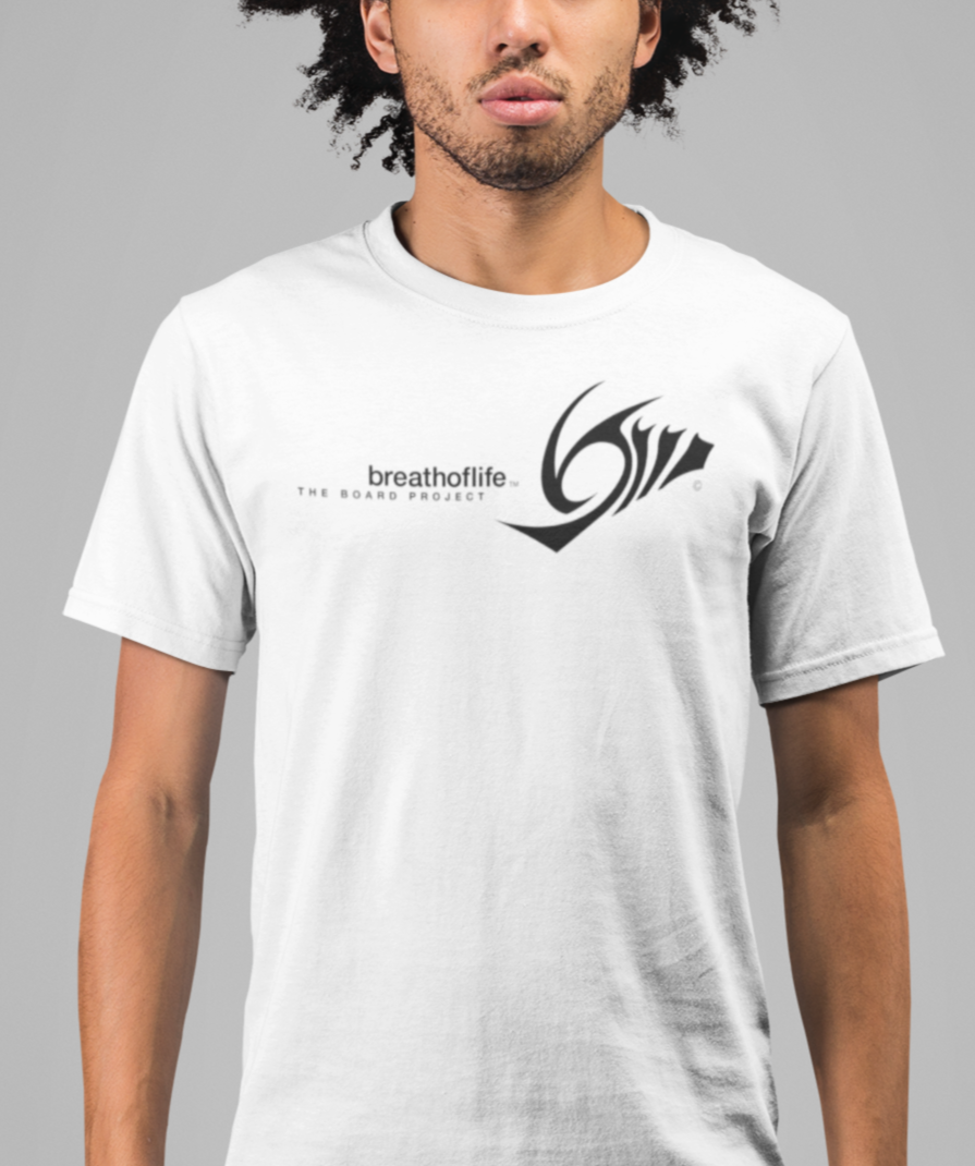 Breathoflife WAVE 1.0 short sleeve tee. Featuring a 4.5 ounce fabric, 100% ring spun preshrunk cotton jersey, seamless collarette, taped neck and shoulders, double needle sleeves and bottom hem and a quarter-turned semi fitted body.