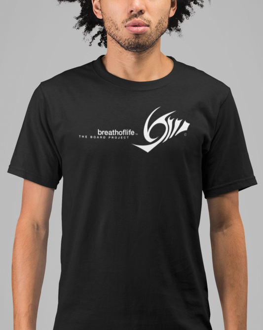 Breathoflife WAVE 1.0 short sleeve tee. Featuring a 4.5 ounce fabric, 100% ring spun preshrunk cotton jersey, seamless collarette, taped neck and shoulders, double needle sleeves and bottom hem and a quarter-turned semi fitted body.